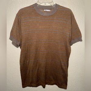 Zara Women’s M Brown Striped T Shirt Linen Cotton Casual Minimalist Tee